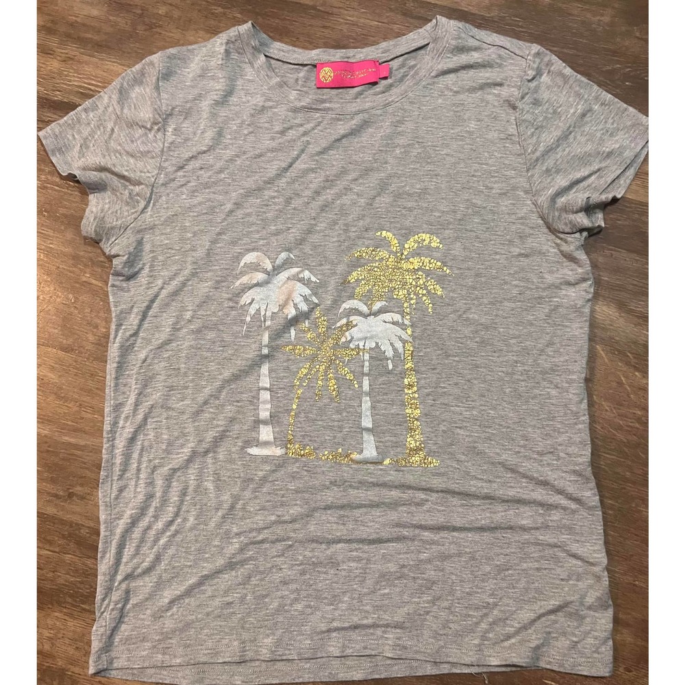 Macbeth Collection Gray Metallic Palm Tree Shirt Size Large